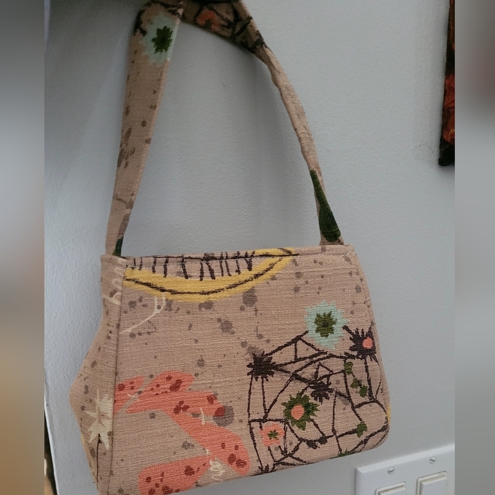 BENT BETTY Tan and Pink Clutch with Whimsical Design